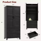 COZONY 72 Armoire penderie avec 2 portes et 2 tiroirs, armoire de rangement pour vêtements en bois avec tringle à vêtements et étagère réglable