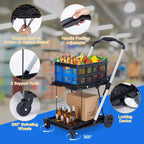 Chariot de jardin d'extérieur à 2 niveaux peu encombrant, Caisse de rangement amovible, Chariot utilitaire léger en aluminium avec roues pour le shopping, les pique-niques, la maison, le jardinage