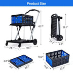 Chariot de jardin d'extérieur à 2 niveaux peu encombrant, Caisse de rangement amovible, Chariot utilitaire léger en aluminium avec roues pour le shopping, les pique-niques, la maison, le jardinage