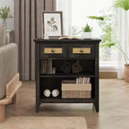 Meuble de rangement Bohème en rotin avec 2 tiroirs et 2 étagères, Meuble d'appoint moderne pour entrée, salon, café