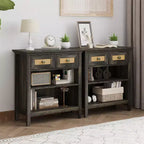 Meuble de rangement Bohème en rotin avec 2 tiroirs et 2 étagères, Meuble d'appoint moderne pour entrée, salon, café