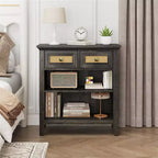 Meuble de rangement Bohème en rotin avec 2 tiroirs et 2 étagères, Meuble d'appoint moderne pour entrée, salon, café