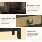 Meuble de rangement Bohème en rotin avec 2 tiroirs et 2 étagères, Meuble d'appoint moderne pour entrée, salon, café