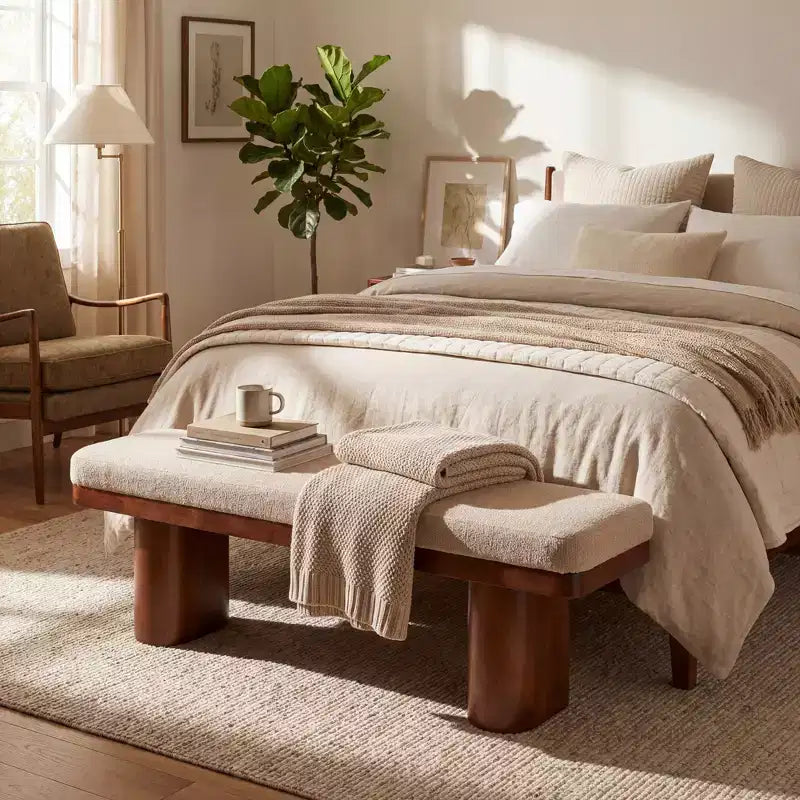 Christopher Knight Home Fernando Banc rembourré moderne en bois avec pieds en bois d'hévéa