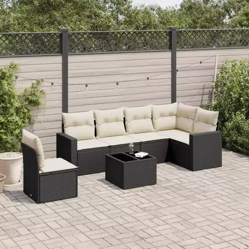 vidaXL Salon de jardin noir en résine tressée, acier thermolaqué et verre trempé
