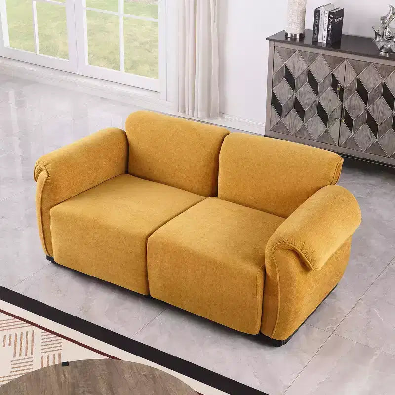 Canapé d'angle GDFStudio Tryn Modern 69 places en bois et fer, rembourré en chenille, avec dossier divisé