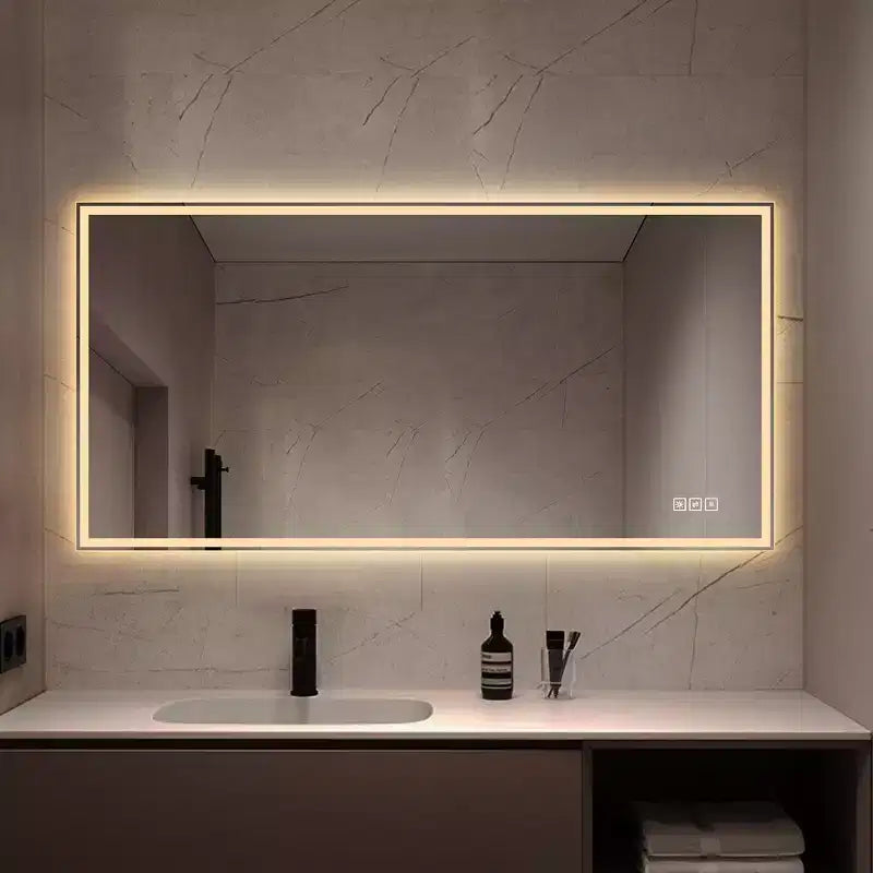 Whisen 2448 Bathroom Vanity Wall Mirror with Anti-Fog, 3 Color Dimmable Touch Control Wall Mirror - Silver