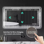 Whisen 2448 Miroir mural de salle de bain avec fonction anti-buée, miroir mural à commande tactile, intensité variable 3 couleurs - Argent