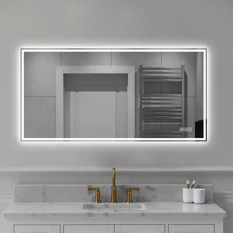 Whisen 2448 Miroir mural de salle de bain avec fonction anti-buée, miroir mural à commande tactile, intensité variable 3 couleurs - Argent