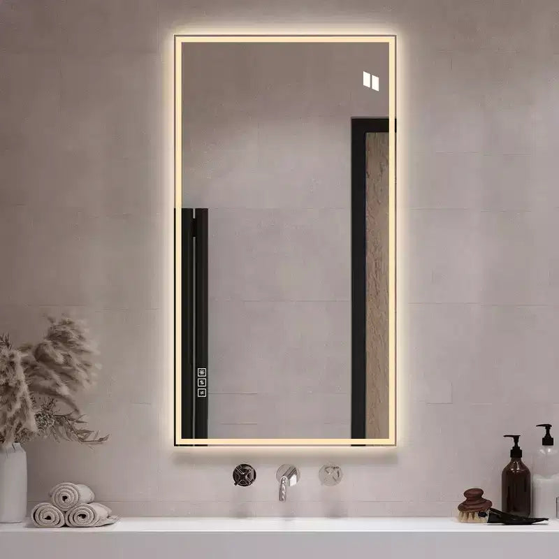 Whisen 2448 Miroir mural de salle de bain avec fonction anti-buée, miroir mural à commande tactile, intensité variable 3 couleurs - Argent