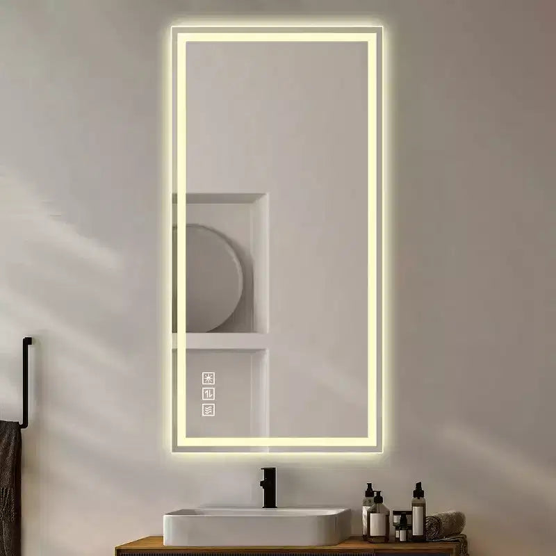 Whisen 2448 Miroir mural de salle de bain avec fonction anti-buée, miroir mural à commande tactile, intensité variable 3 couleurs - Argent