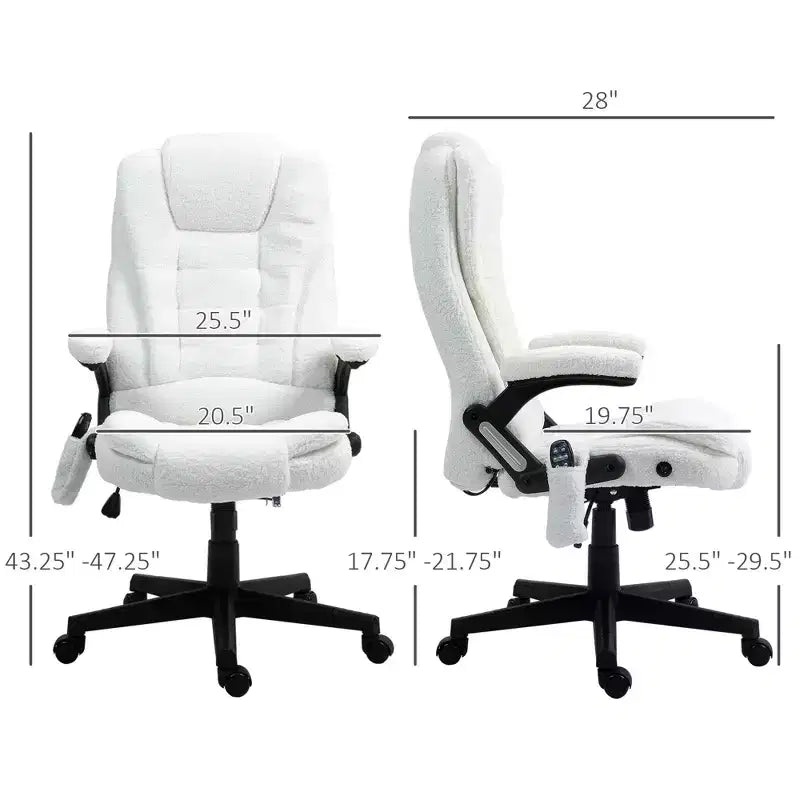 Fauteuil de bureau de direction 6 points chauffant, fauteuil de bureau de massage vibrant à dossier haut en velours