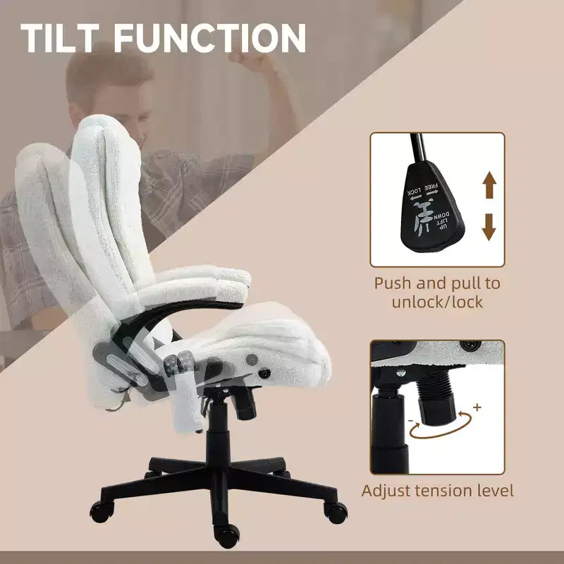 Fauteuil de bureau de direction 6 points chauffant, fauteuil de bureau de massage vibrant à dossier haut en velours