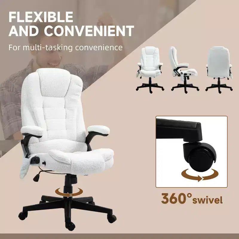 Fauteuil de bureau de direction 6 points chauffant, fauteuil de bureau de massage vibrant à dossier haut en velours