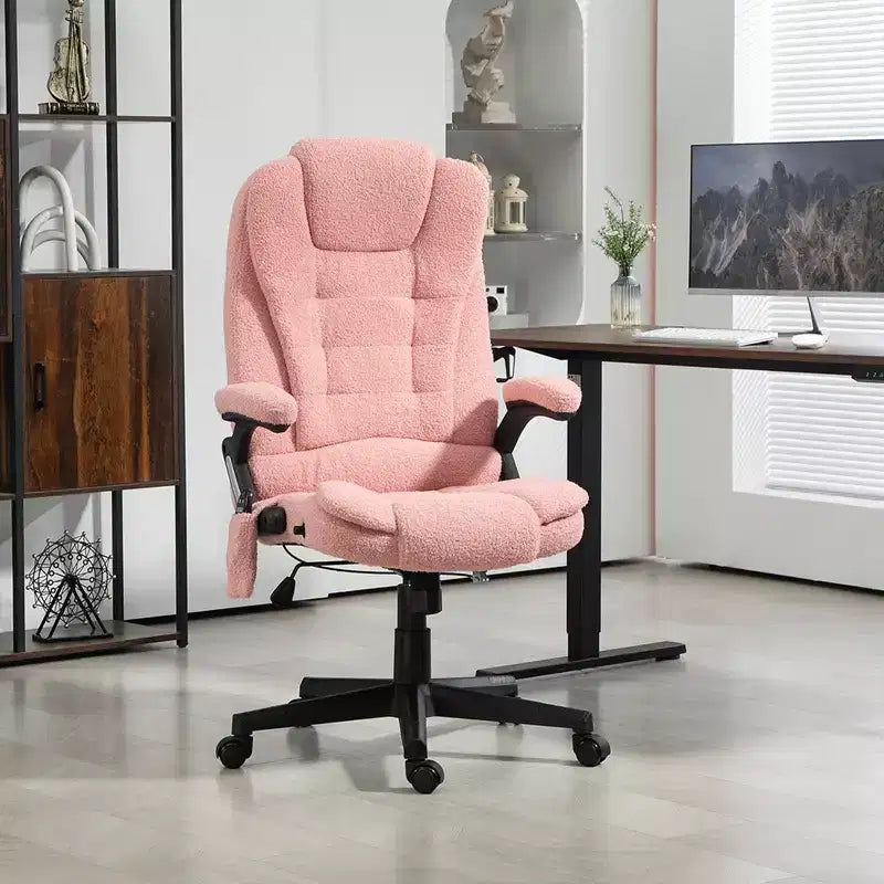 Fauteuil de bureau de direction 6 points chauffant, fauteuil de bureau de massage vibrant à dossier haut en velours