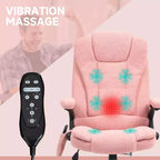Fauteuil de bureau de direction 6 points chauffant, fauteuil de bureau de massage vibrant à dossier haut en velours