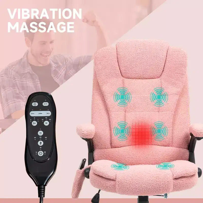 Fauteuil de bureau de direction 6 points chauffant, fauteuil de bureau de massage vibrant à dossier haut en velours