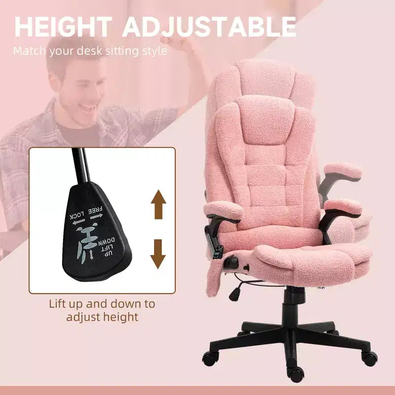Fauteuil de bureau de direction 6 points chauffant, fauteuil de bureau de massage vibrant à dossier haut en velours