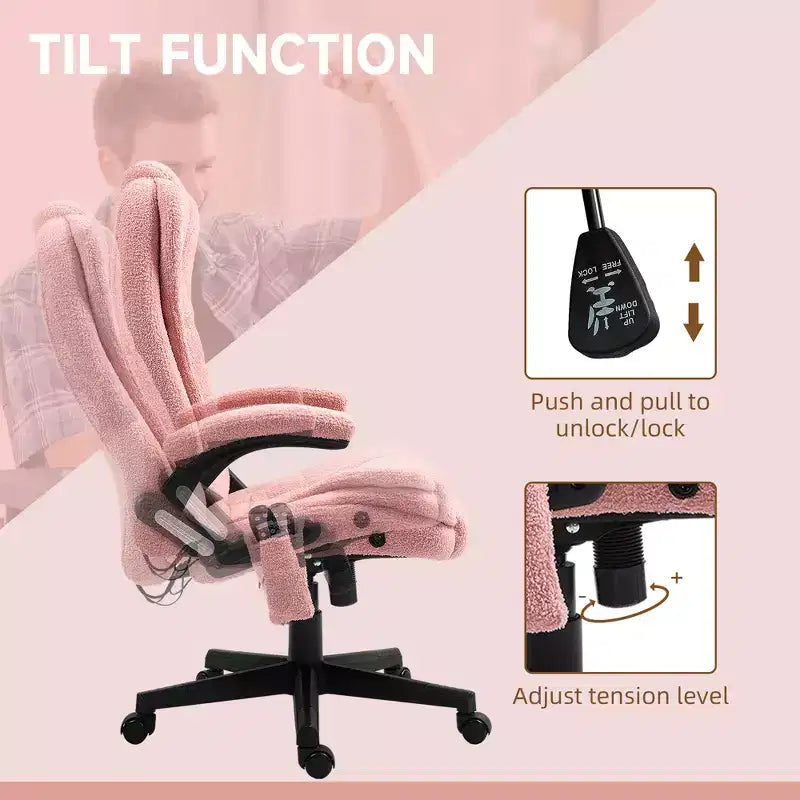 Fauteuil de bureau de direction 6 points chauffant, fauteuil de bureau de massage vibrant à dossier haut en velours