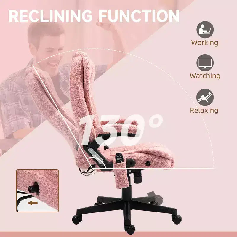 Fauteuil de bureau de direction 6 points chauffant, fauteuil de bureau de massage vibrant à dossier haut en velours