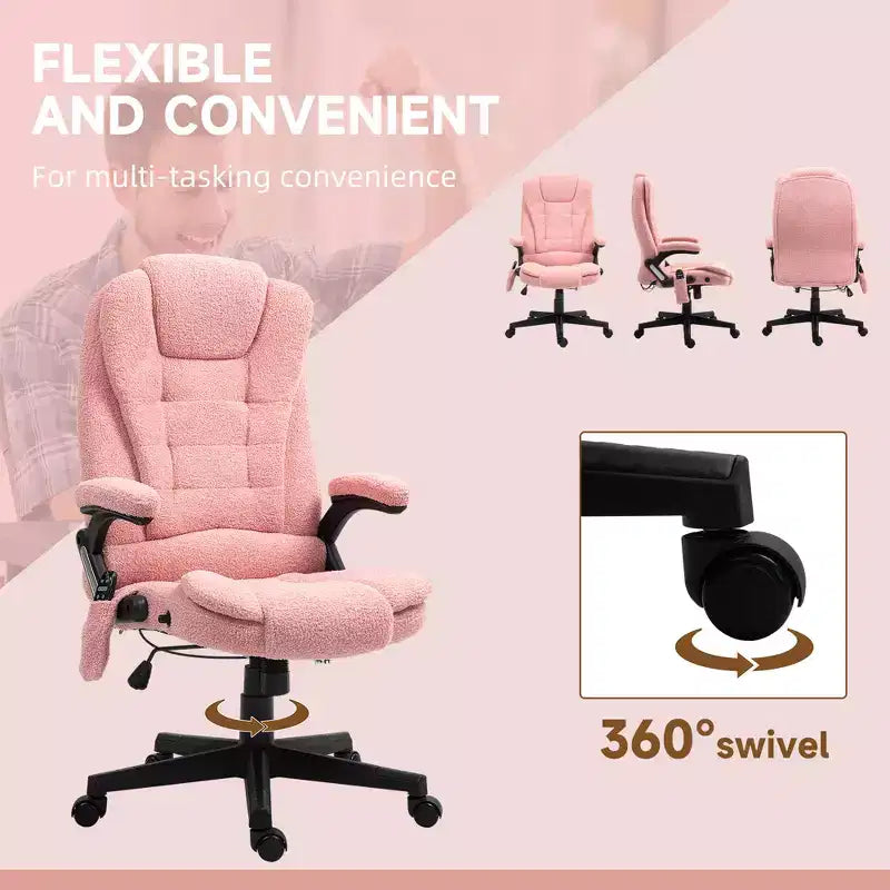 Fauteuil de bureau de direction 6 points chauffant, fauteuil de bureau de massage vibrant à dossier haut en velours