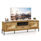Costway Rattan TV Stand for TVs up to 80 with 2 Storage Cabinets, Open Shelf & Drawer