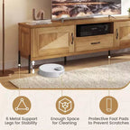 Meuble TV Costway en rotin pour téléviseurs jusqu'à 80 pouces avec 2 armoires de rangement, étagère ouverte et tiroir