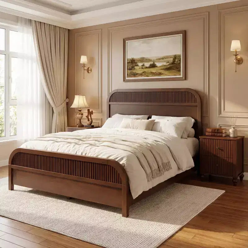 Christopher Knight Home Bennett Cadre de lit plateforme en bois au style moderne du milieu du siècle avec tête de lit à lattes