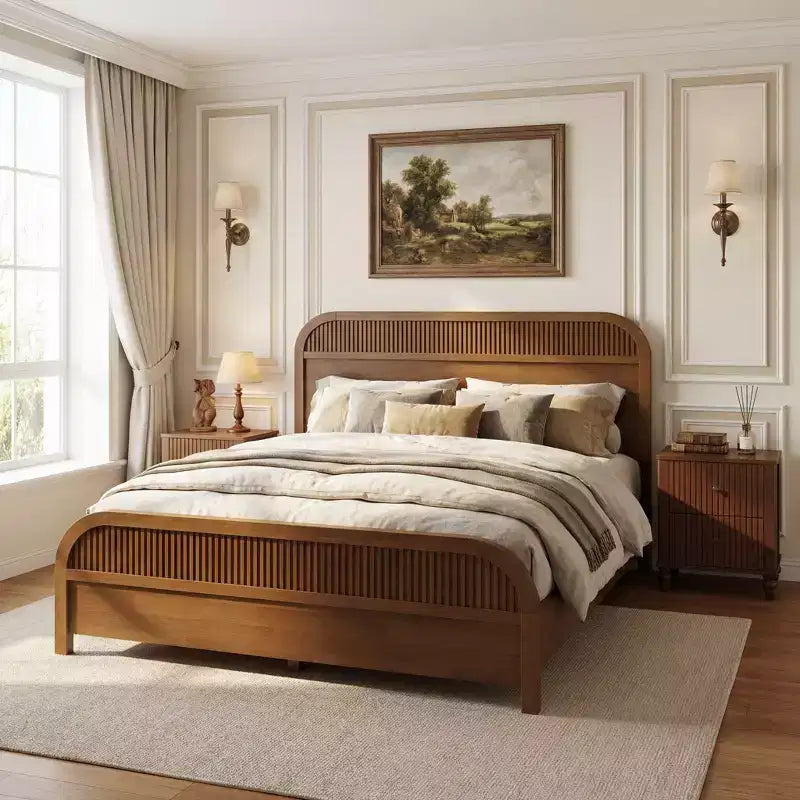 Christopher Knight Home Bennett Cadre de lit plateforme en bois au style moderne du milieu du siècle avec tête de lit à lattes