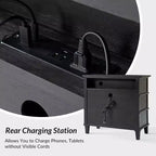 Table d'appoint en bois massif Helena 28W à 3 tiroirs avec station de charge intégrée|HULALA HOME