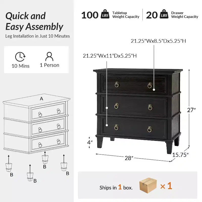Table d'appoint en bois massif Helena 28W à 3 tiroirs avec station de charge intégrée|HULALA HOME