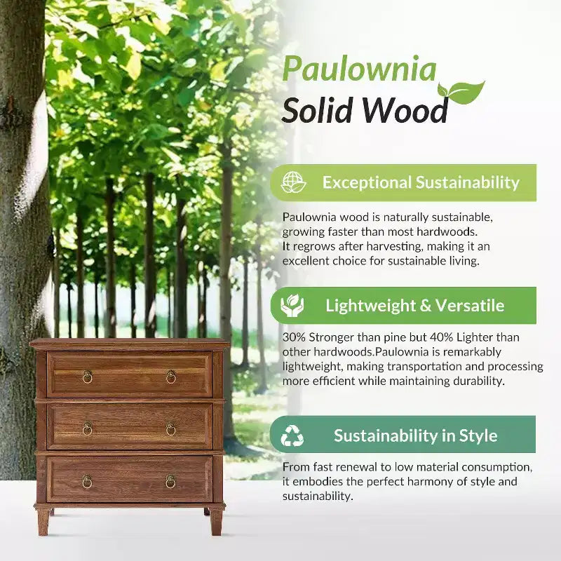 Table d'appoint en bois massif Helena 28W à 3 tiroirs avec station de charge intégrée|HULALA HOME