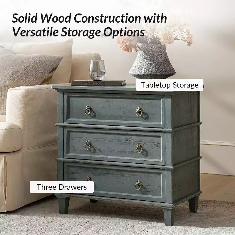 Table d'appoint en bois massif Helena 28W à 3 tiroirs avec station de charge intégrée|HULALA HOME