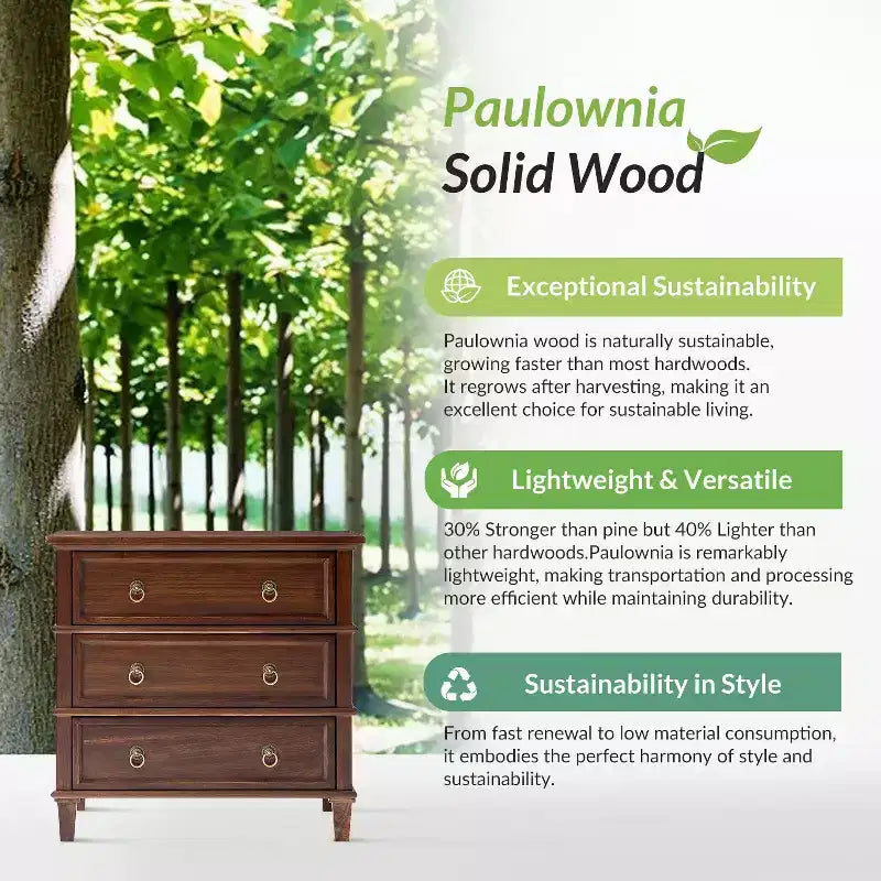 Table d'appoint en bois massif Helena 28W à 3 tiroirs avec station de charge intégrée|HULALA HOME