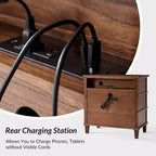 Table d'appoint en bois massif Helena 28W à 3 tiroirs avec station de charge intégrée|HULALA HOME
