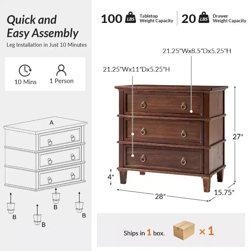 Table d'appoint en bois massif Helena 28W à 3 tiroirs avec station de charge intégrée|HULALA HOME