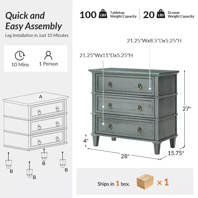Table d'appoint en bois massif Helena 28W à 3 tiroirs avec station de charge intégrée|HULALA HOME