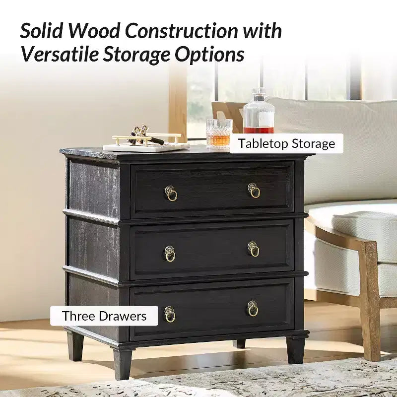 Table d'appoint en bois massif Helena 28W à 3 tiroirs avec station de charge intégrée|HULALA HOME