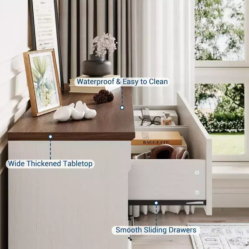 Commode blanche à 6 tiroirs pour chambre à coucher, commode de style rustique avec poignées métalliques, organisateur de rangement en bois rustique pour salon et couloir