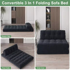 Canapé-lit pliant, convertible en velours côtelé avec oreiller et dossier, matelas futon portable pour salon, noir