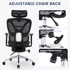 Fauteuil de bureau ergonomique à dossier haut en maille avec appui-tête 3D réglable, accoudoirs 4D relevables, inclinaison à 3 niveaux