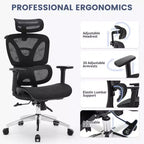 Fauteuil de bureau ergonomique à dossier haut en maille avec appui-tête 3D réglable, accoudoirs 4D relevables, inclinaison à 3 niveaux