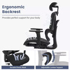 Fauteuil de bureau ergonomique à dossier haut en maille avec appui-tête 3D réglable, accoudoirs 4D relevables, inclinaison à 3 niveaux