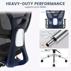 Fauteuil de bureau ergonomique à dossier haut en maille avec appui-tête 3D réglable, accoudoirs 4D relevables, inclinaison à 3 niveaux