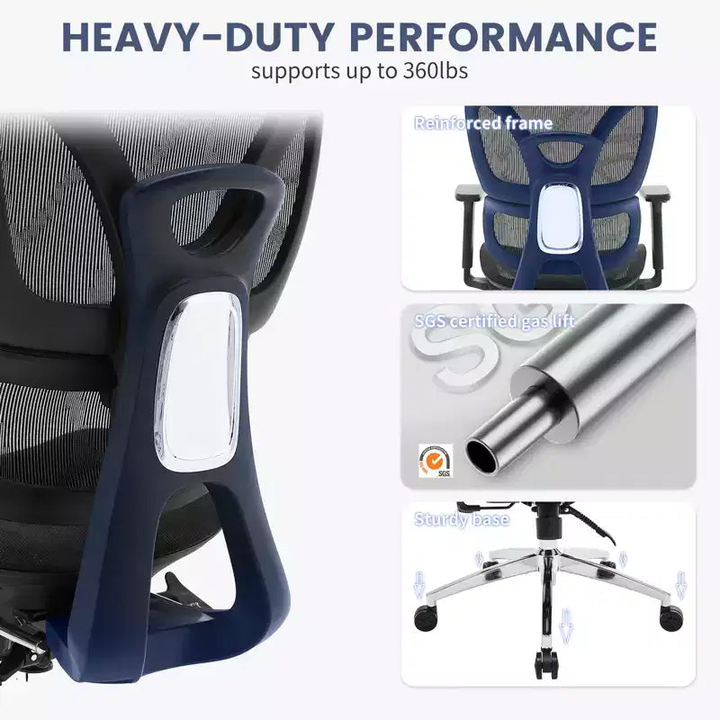 Fauteuil de bureau ergonomique à dossier haut en maille avec appui-tête 3D réglable, accoudoirs 4D relevables, inclinaison à 3 niveaux