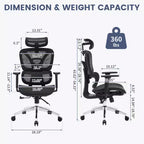 Fauteuil de bureau ergonomique à dossier haut en maille avec appui-tête 3D réglable, accoudoirs 4D relevables, inclinaison à 3 niveaux