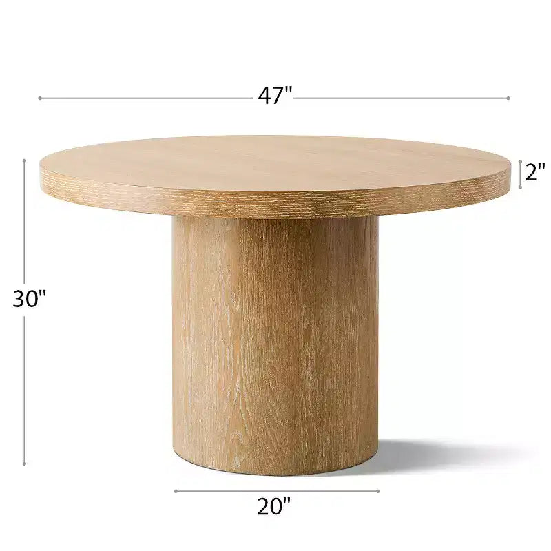 Table de salle à manger ronde moderne sur pied de 47 po avec finition grain de bois, Table de cuisine ronde pour 4 personnes pour salle à manger ou petits espaces-Panipeachy