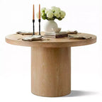 Table de salle à manger ronde moderne sur pied de 47 po avec finition grain de bois, Table de cuisine ronde pour 4 personnes pour salle à manger ou petits espaces-Panipeachy