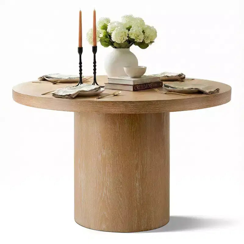 Table de salle à manger ronde moderne sur pied de 47 po avec finition grain de bois, Table de cuisine ronde pour 4 personnes pour salle à manger ou petits espaces-Panipeachy