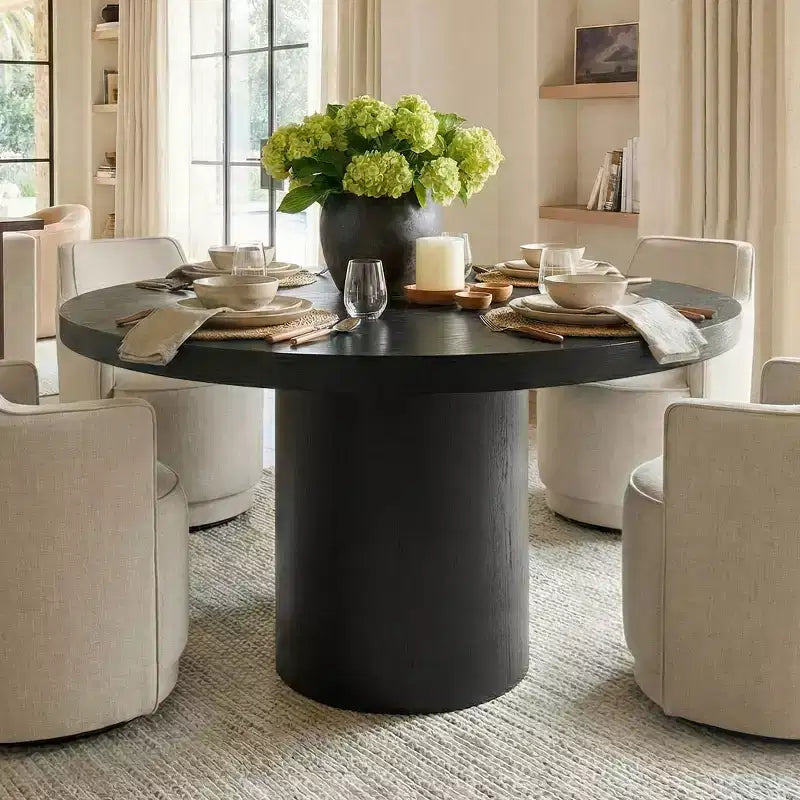 Table de salle à manger ronde moderne sur pied de 47 po avec finition grain de bois, Table de cuisine ronde pour 4 personnes pour salle à manger ou petits espaces-Panipeachy